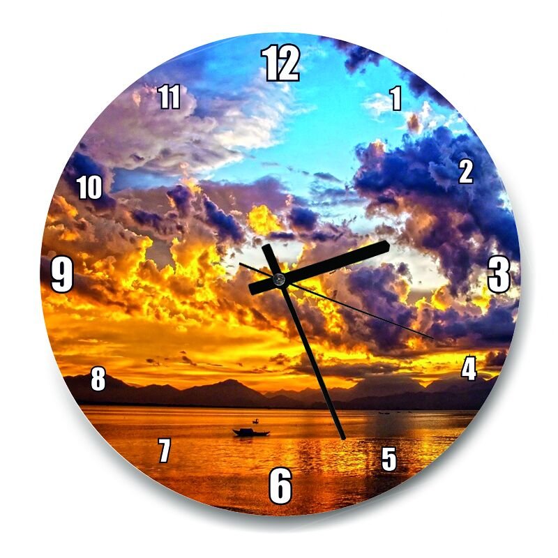 Gün Batımı Doğa Tekne  Mdf Ahşap Duvar Saati