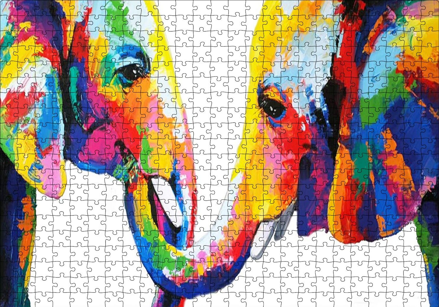 Gökkuşağı Filler Suluboya Mozaik Suluboya Puzzle Yapboz MDF Ahşap 500 Parça 49 cm X 68 cm