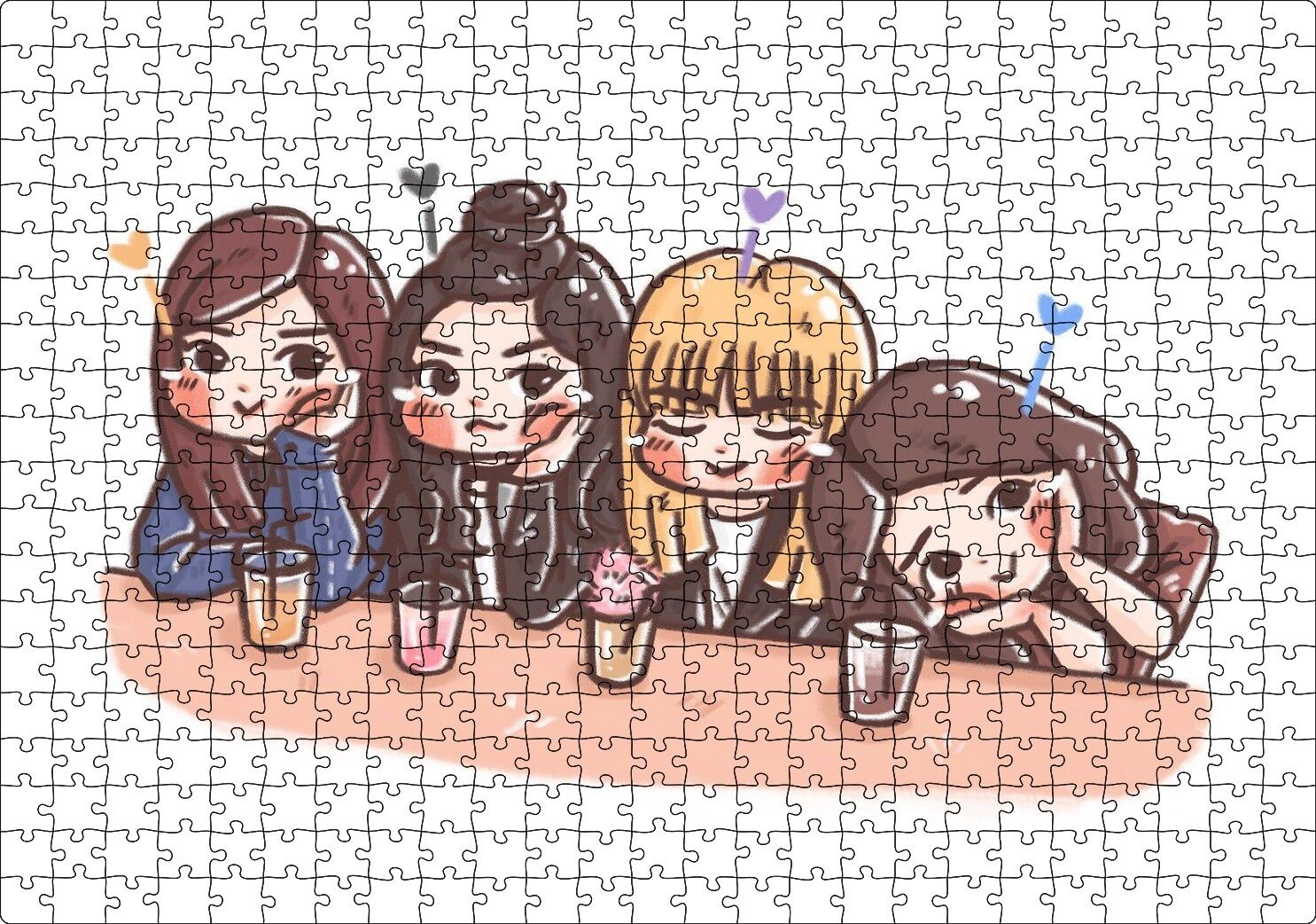 Black Pink Pop Grubu Karikatürize Puzzle Yapboz MDF Ahşap 500 Parça 49 cm X 68 cm