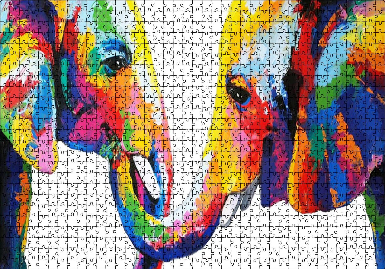 Gökkuşağı Filler Suluboya Mozaik Suluboya Puzzle Yapboz MDF Ahşap 1000 Parça 49 cm X 68 cm