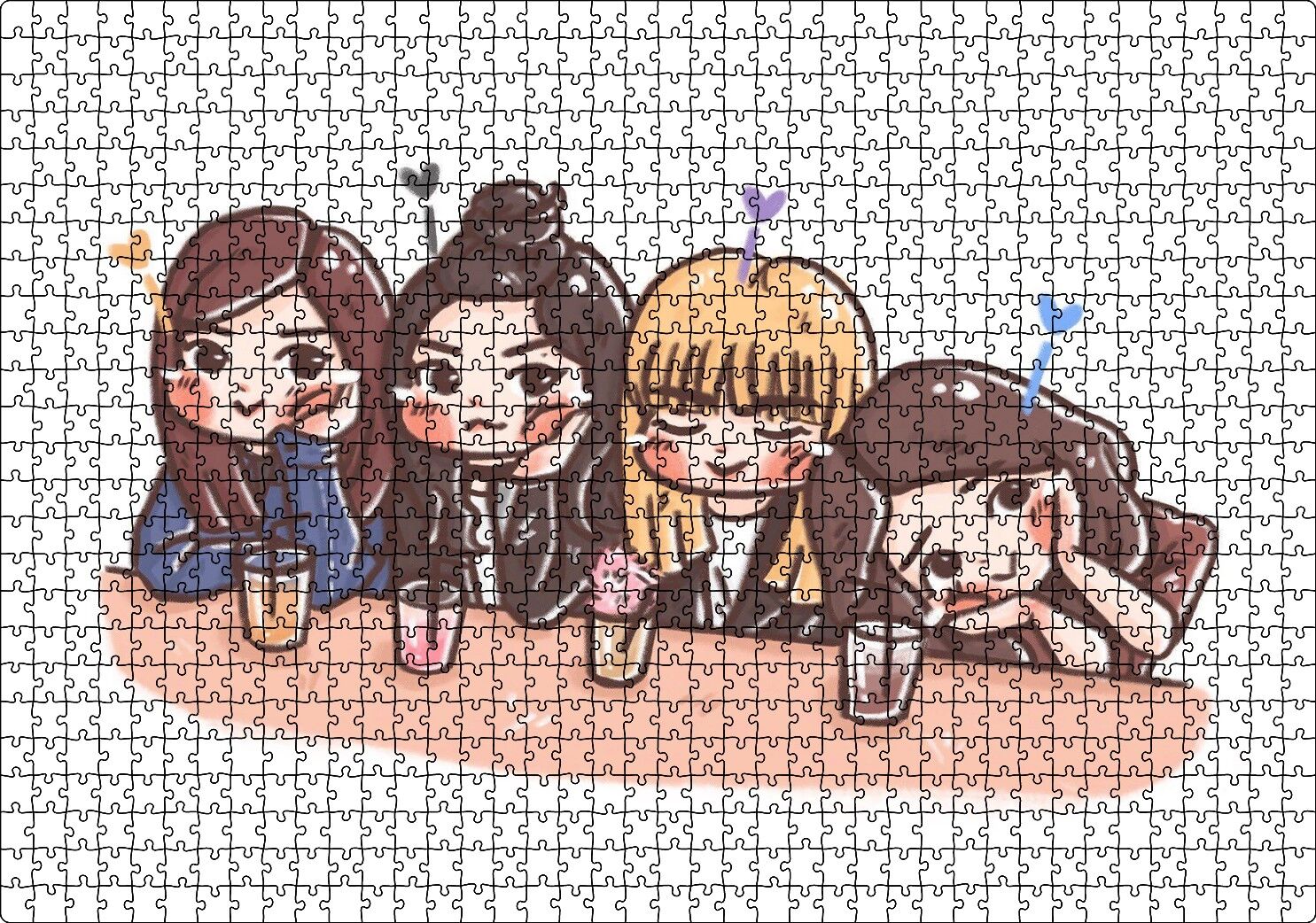 Black Pink Pop Grubu Karikatürize Puzzle Yapboz MDF Ahşap 1000 Parça 49 cm X 68 cm