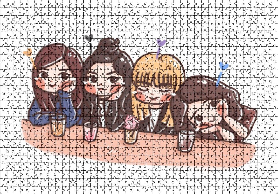 Black Pink Pop Grubu Karikatürize Puzzle Yapboz MDF Ahşap 1000 Parça 49 cm X 68 cm
