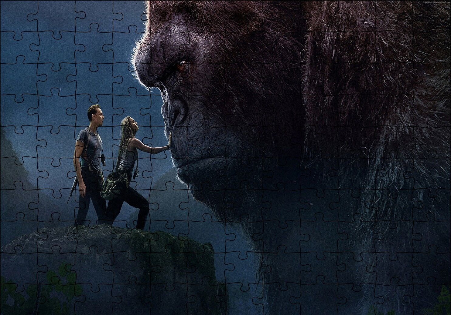 King Kong ve İnsanlar Puzzle Yapboz MDF Ahşap