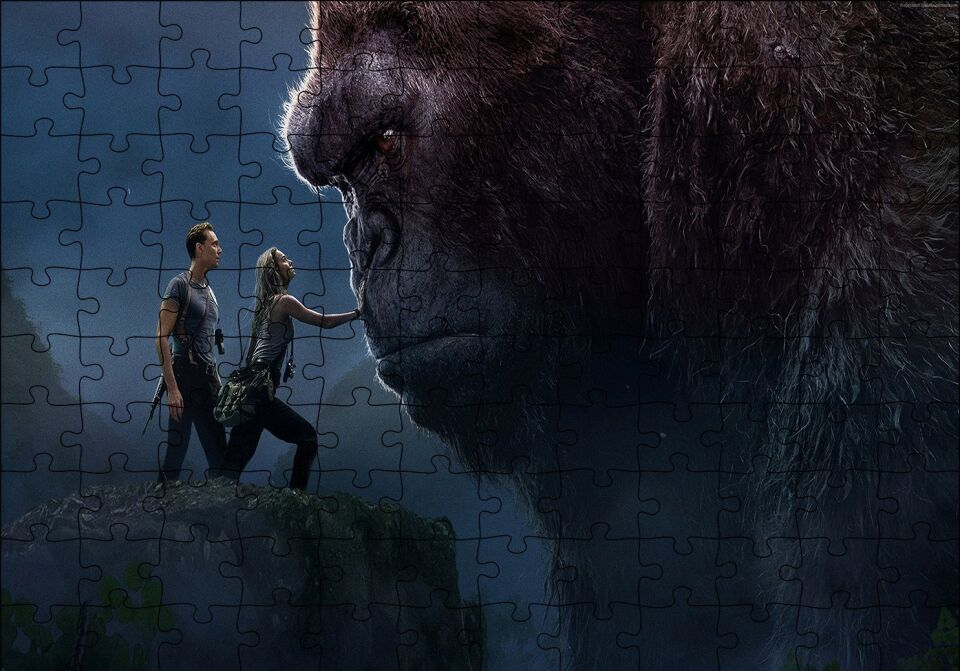King Kong ve İnsanlar Puzzle Yapboz MDF Ahşap