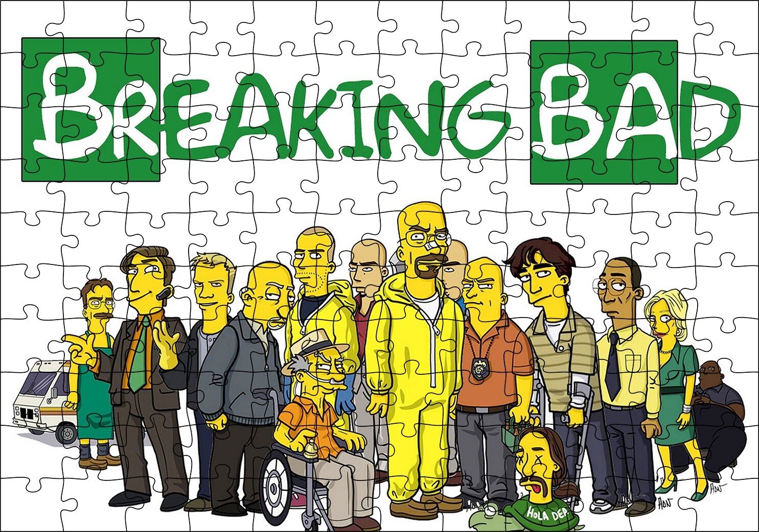 Breaking Bad Simpsons Stili Karikatürize Puzzle Yapboz MDF Ahşap 120 Parça 24 cm X 34 cm