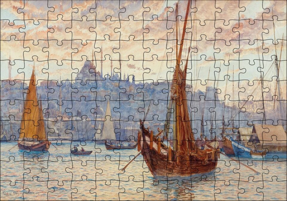 Eski İstanbul Haliç'te Gemiler Puzzle Yapboz MDF Ahşap 120 Parça 24 cm X 34 cm