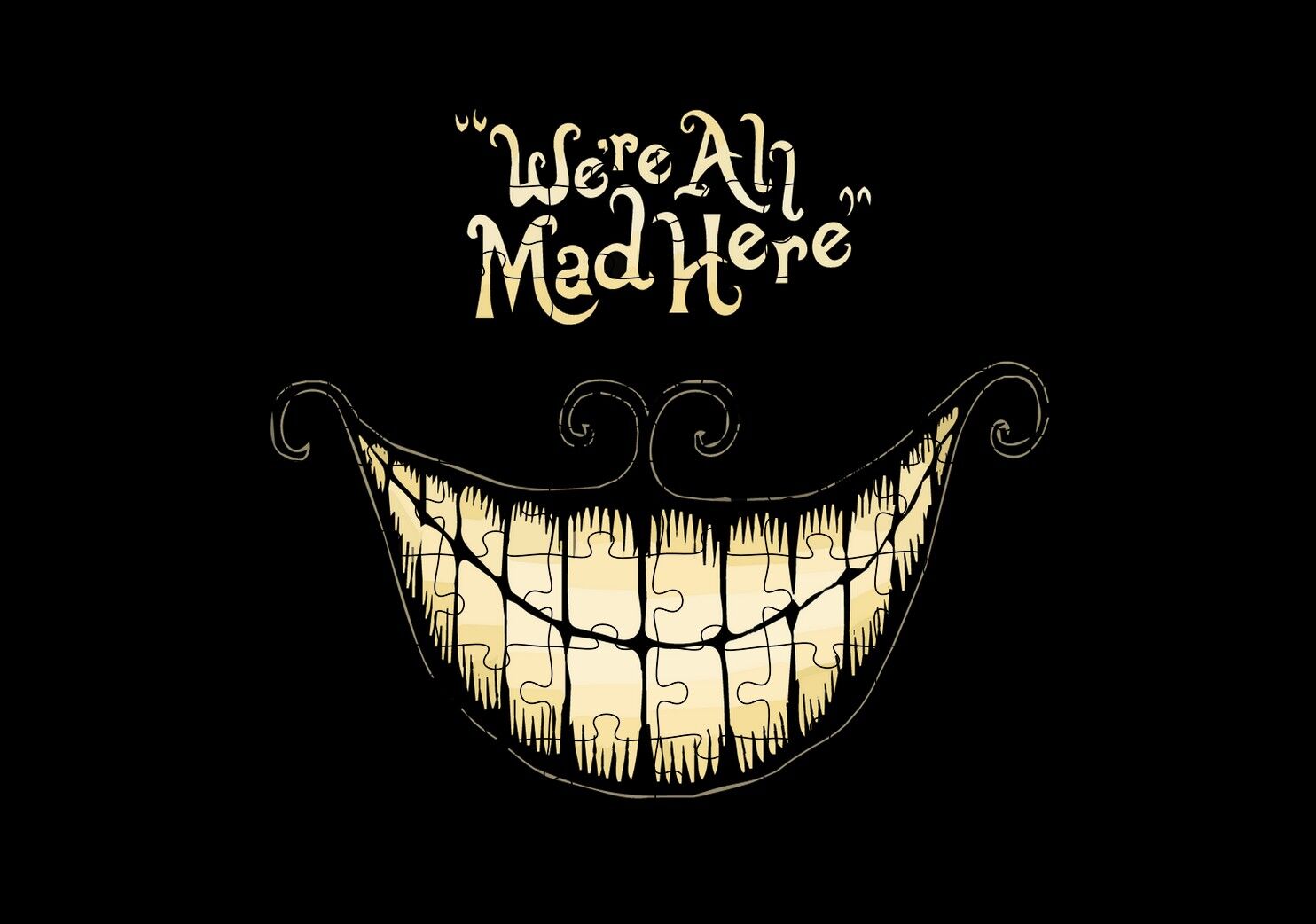 Diyarında Siyah Beyaz Gülümseyen Kedi Görseli Puzzle Yapboz MDF Ahşap