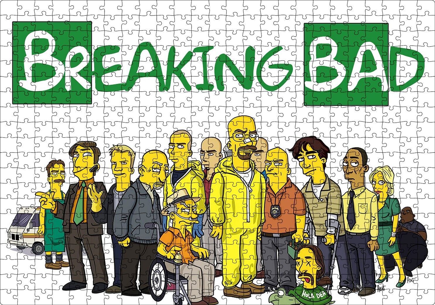 Breaking Bad Simpsons Stili Karikatürize Puzzle Yapboz MDF Ahşap 500 Parça 49 cm X 68 cm