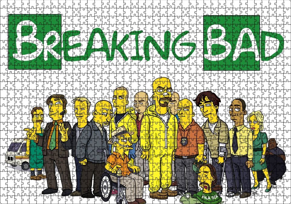 Breaking Bad Simpsons Stili Karikatürize Puzzle Yapboz MDF Ahşap 1000 Parça 49 cm X 68 cm