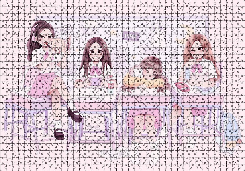 Black Pink Pop Grubu Üyeleri Çocuksu Çizim Puzzle Yapboz MDF Ahşap 1000 Parça 49 cm X 68 cm
