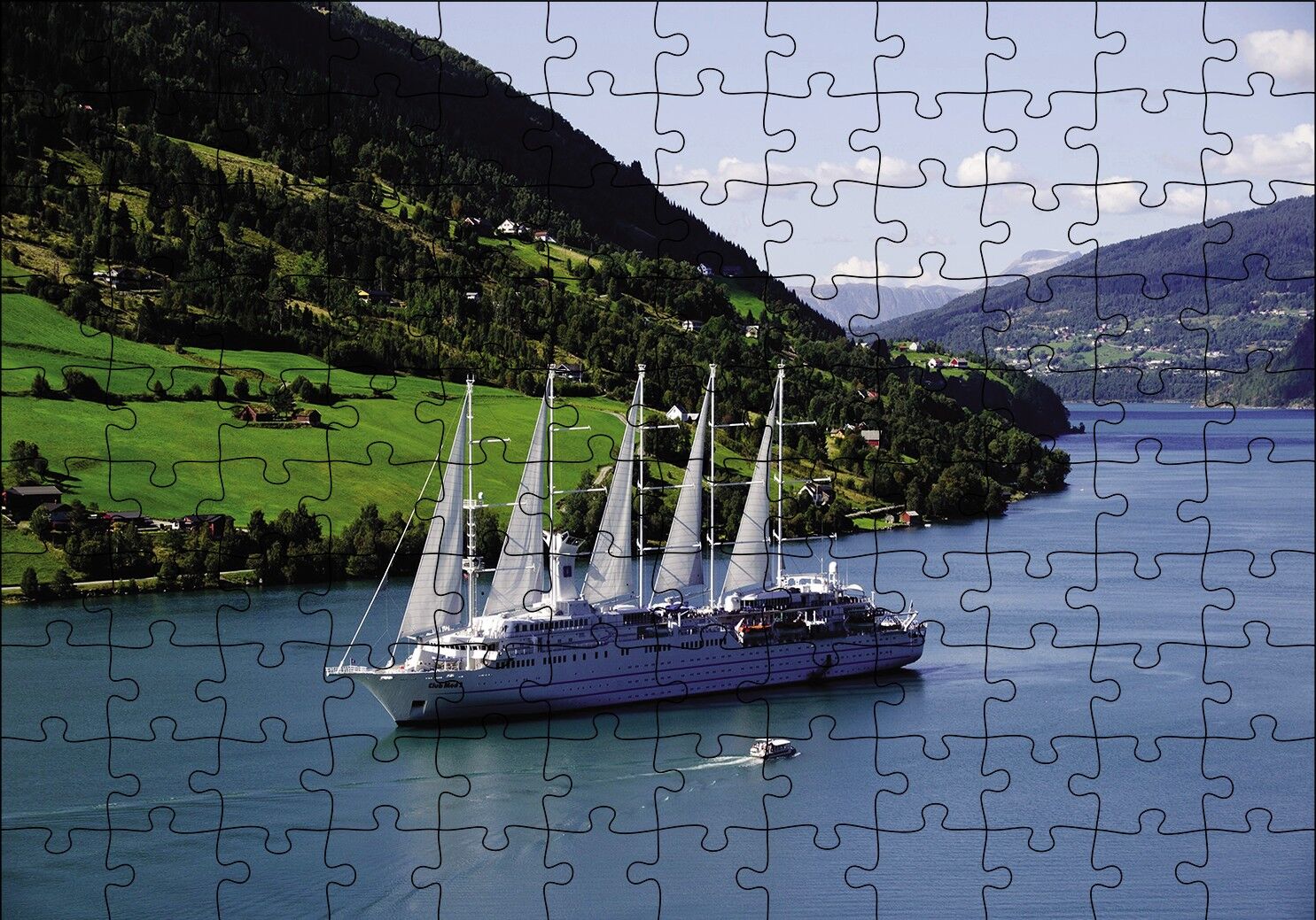 Dev Beyaz Yelkenli Manzara Puzzle Yapboz MDF Ahşap