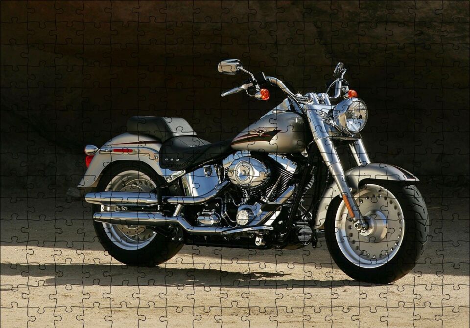 Gri Harley Davidson Motorsiklet Puzzle Yapboz MDF Ahşap 255 Parça 34 cm X 49 cm