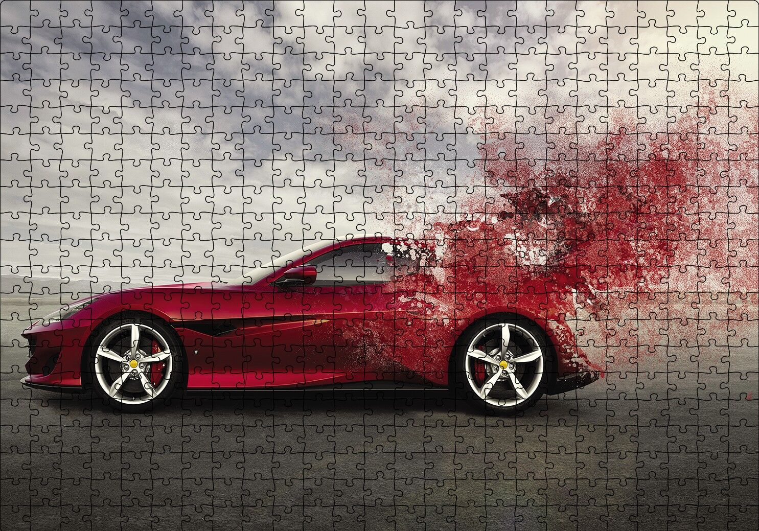 Kırmızı Ferrari Otomobil Puzzle Yapboz MDF Ahşap 500 Parça 49 cm X 68 cm