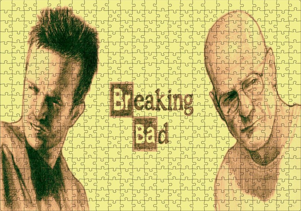Breaking Bad Walter ve Jesse Sarı Arka Plan Puzzle Yapboz MDF Ahşap 500 Parça 49 cm X 68 cm