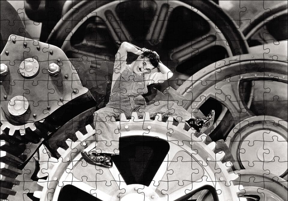 Charlie Chaplin Modern Zaman Puzzle Yapboz MDF Ahşap 120 Parça 24 cm X 34 cm