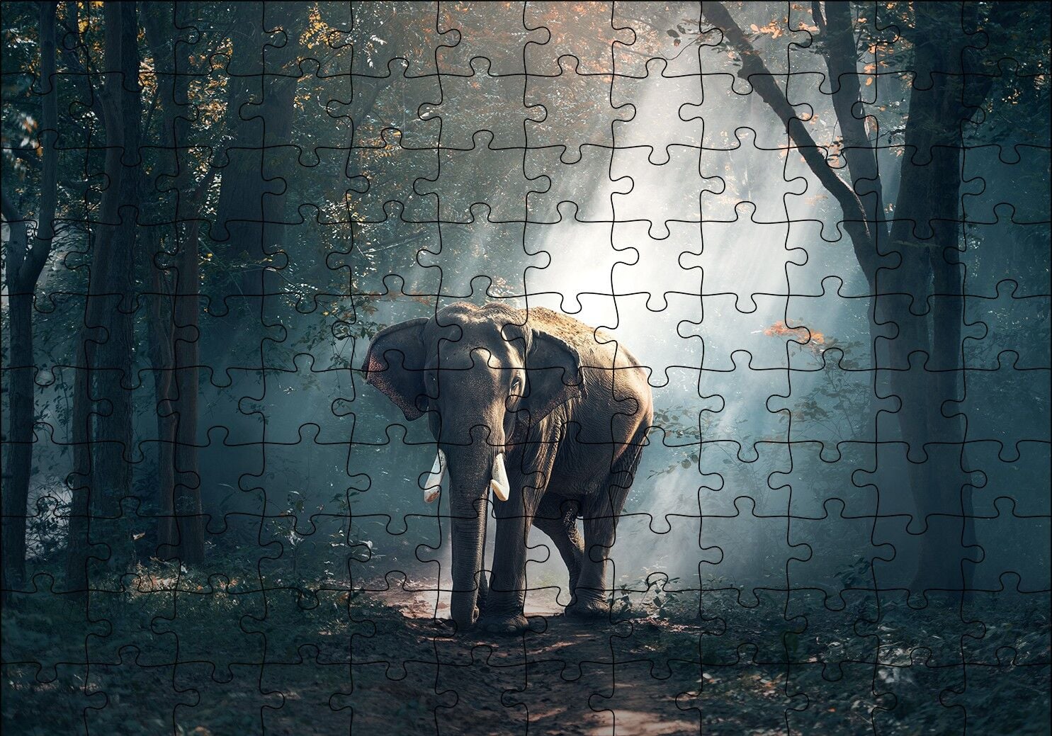 Orman Güneş Işınları ve Fil Puzzle Yapboz MDF Ahşap 120 Parça 24 cm X 34 cm