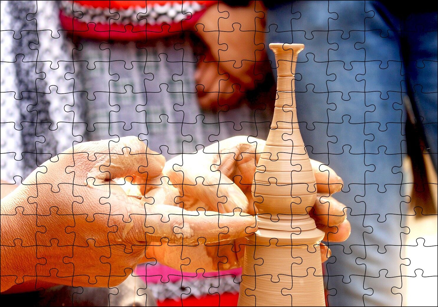 Toprak Çömlek Yapan Eller Puzzle Yapboz MDF Ahşap 120 Parça 24 cm X 34 cm