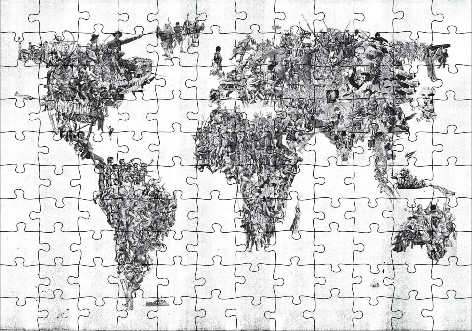 Halklardan Oluşan Dünya Haritası Puzzle Yapboz MDF Ahşap