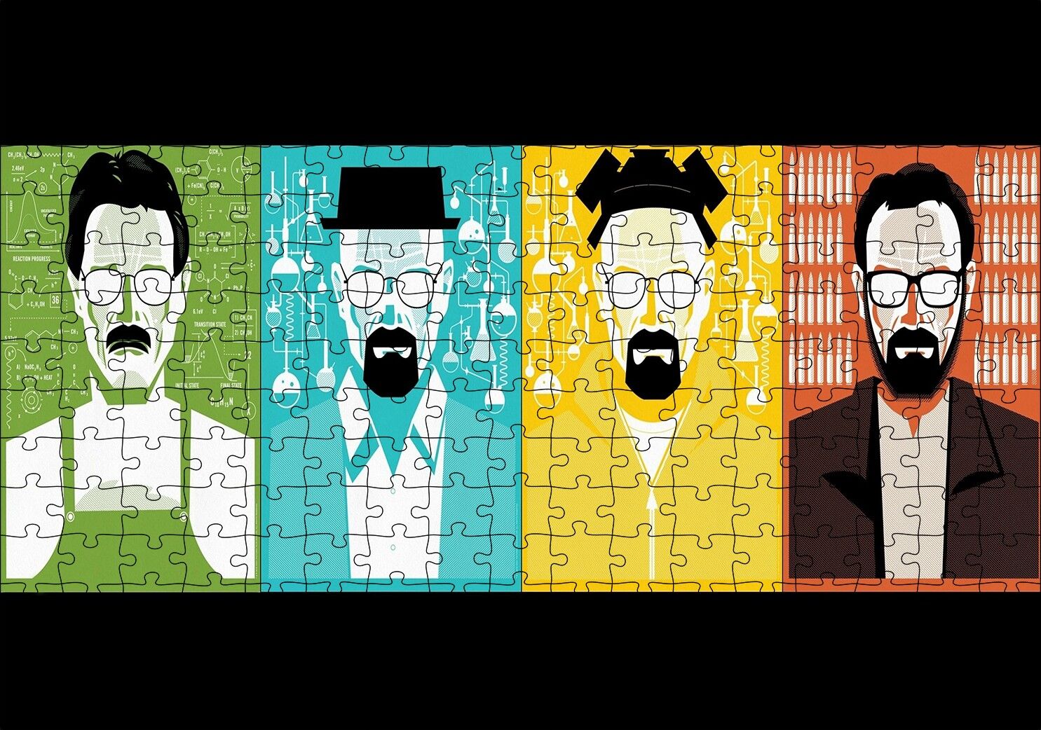 Breaking Bad Walter White 4 Değişik Stil Puzzle Yapboz MDF Ahşap 255 Parça 34 cm X 49 cm