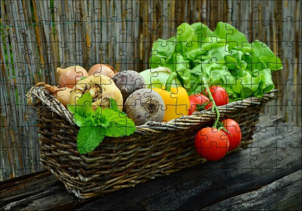 Sepette Taze Sebzeler Puzzle Yapboz MDF Ahşap