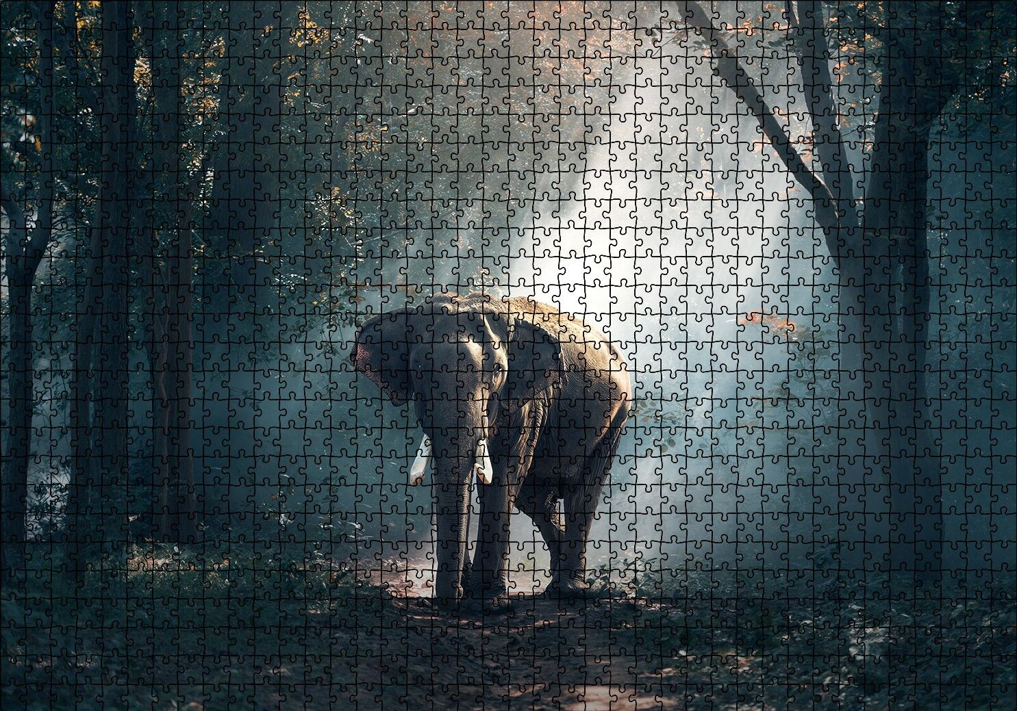 Orman Güneş Işınları ve Fil Puzzle Yapboz MDF Ahşap 1000 Parça 49 cm X 68 cm