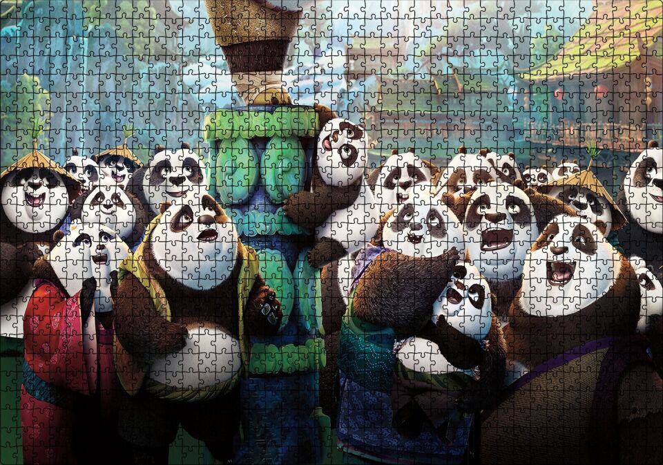 Kung Fu Panda Ailesi Puzzle Yapboz MDF Ahşap 1000 Parça 49 cm X 68 cm