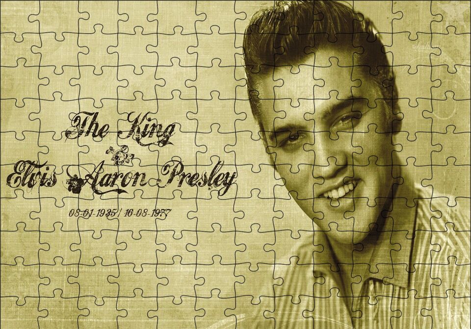 Kral Elvis Aaron Presley Sepya Portre Puzzle Yapboz MDF Ahşap
