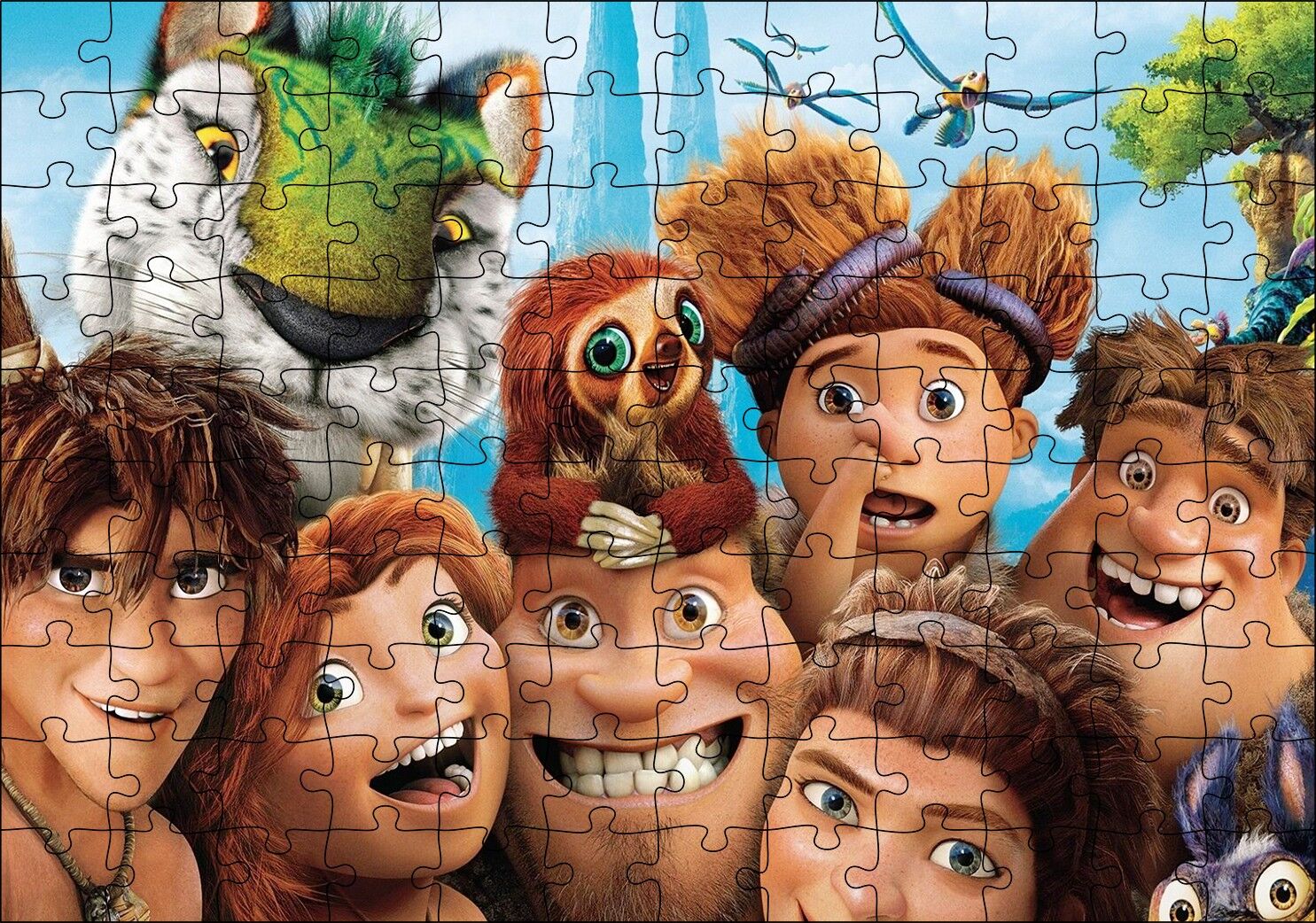 Croods Karakterleri Karikatür Puzzle Yapboz MDF Ahşap 120 Parça 24 cm X 34 cm
