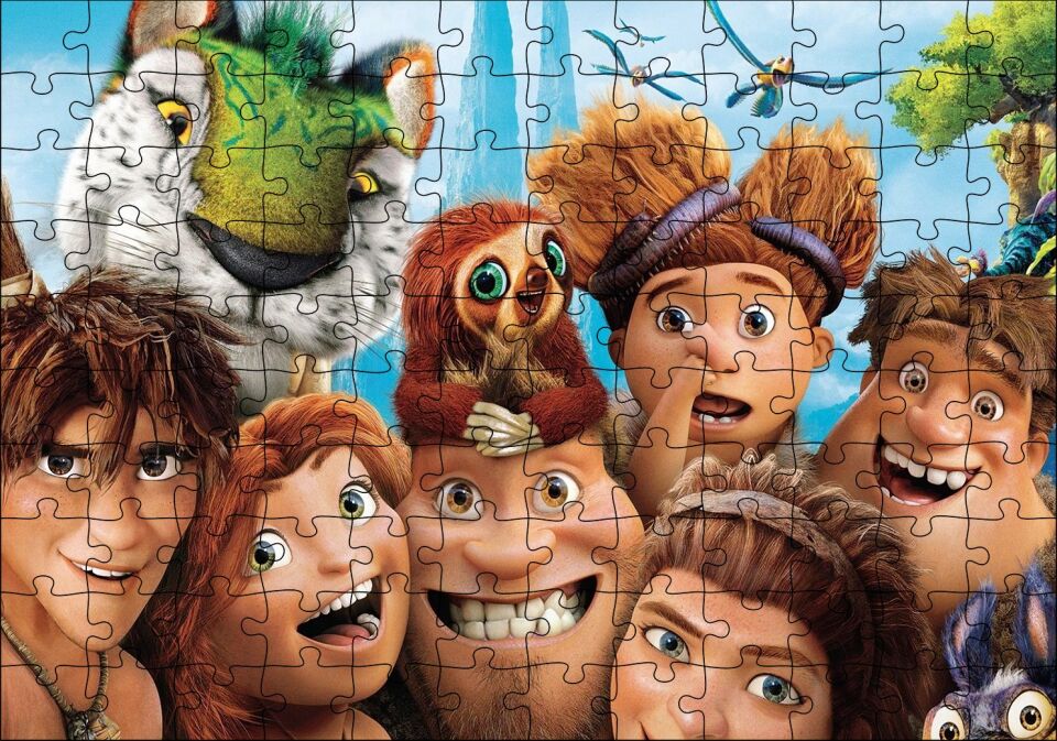 Croods Karakterleri Karikatür Puzzle Yapboz MDF Ahşap 120 Parça 24 cm X 34 cm