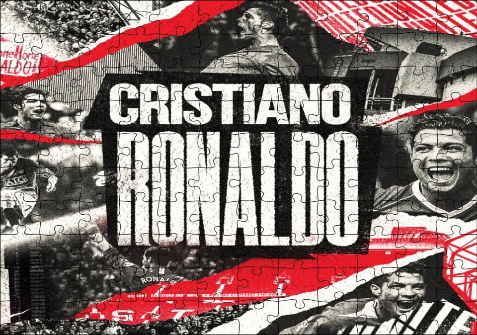 Cristiano Ronaldo Büyük Yazı ve Kompozisyon Puzzle Yapboz MDF Ahşap 120 Parça 24 cm X 34 cm