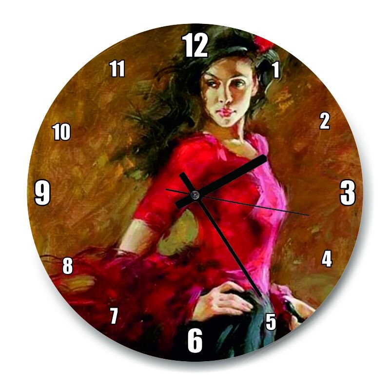 Kırmızı Siyah Elbiseli Çingene Kızı  Mdf Ahşap Duvar Saati