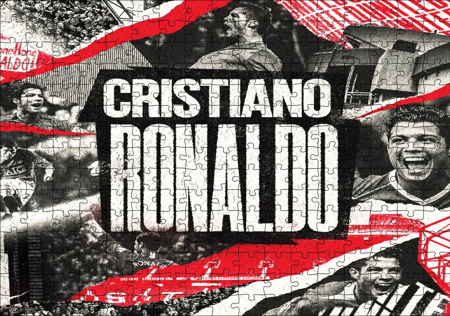 Cristiano Ronaldo Büyük Yazı ve Kompozisyon Puzzle Yapboz MDF Ahşap 255 Parça 34 cm X 49 cm