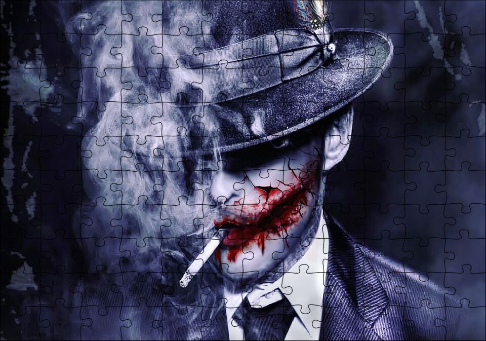 Sigara İçen Joker ve Dumanlar Puzzle Yapboz MDF Ahşap