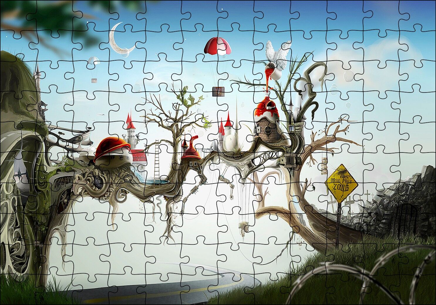 Hayaller Ülkesi Şatolar Arasındaki Köprü Puzzle Yapboz MDF Ahşap