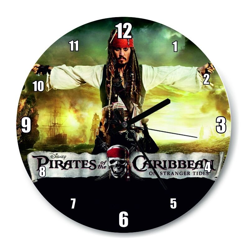 Karayip Korsanları Jack Sparrow Film  Mdf Ahşap Duvar Saati 30 cm Çap