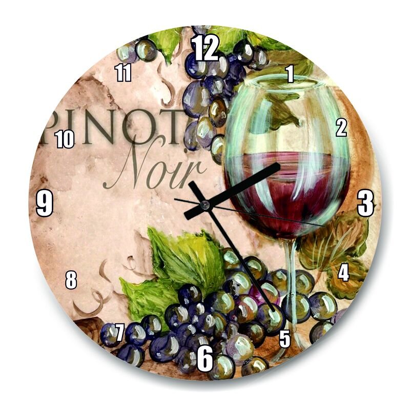 Kırmızı Şarap Kadehi Üzüm  Mdf Ahşap Duvar Saati