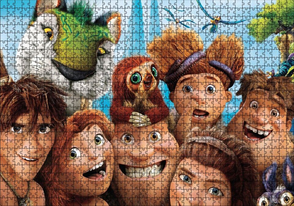 Croods Karakterleri Karikatür Puzzle Yapboz MDF Ahşap 1000 Parça 49 cm X 68 cm