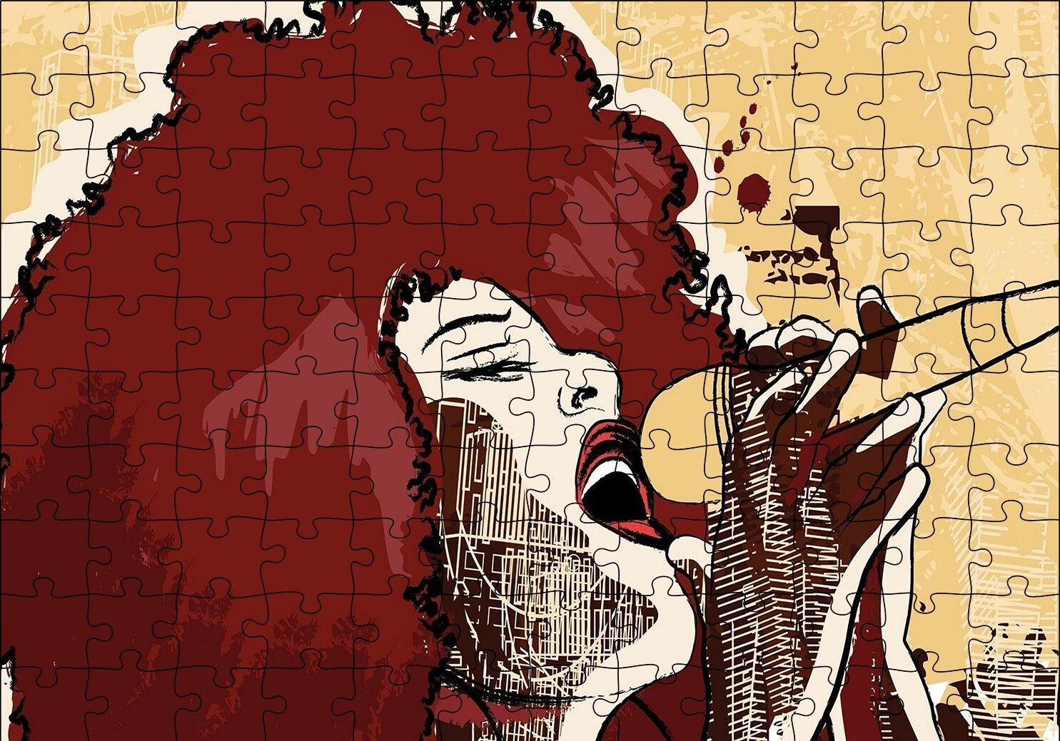 Madonna Mikrofonda Çizim Puzzle Yapboz MDF Ahşap