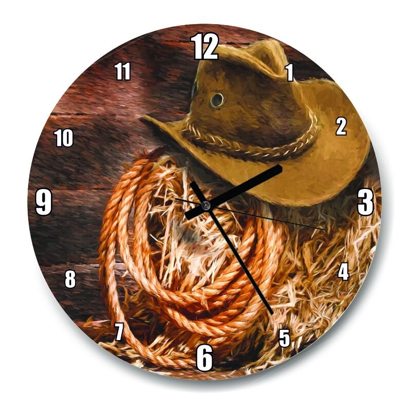 Kovboy Şapkası Kementi Saman  Mdf Ahşap Duvar Saati