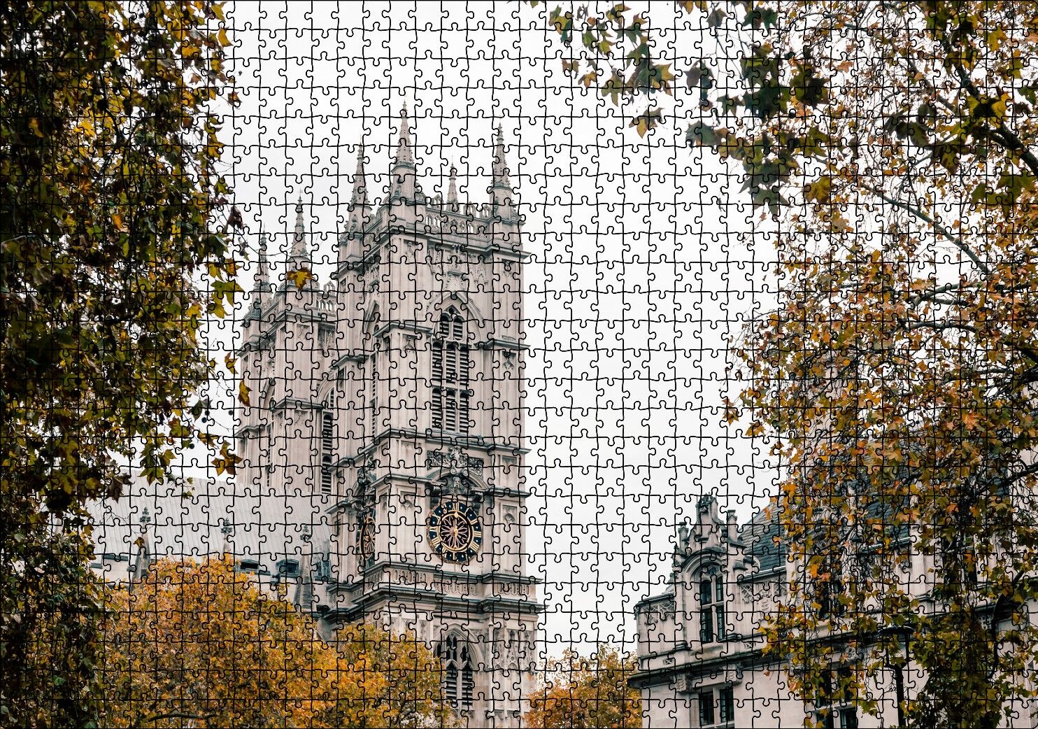 Londra'da Tarihi Binalar ve Sonbahar Renkleri Puzzle Yapboz MDF Ahşap 1000 Parça 49 cm X 68 cm