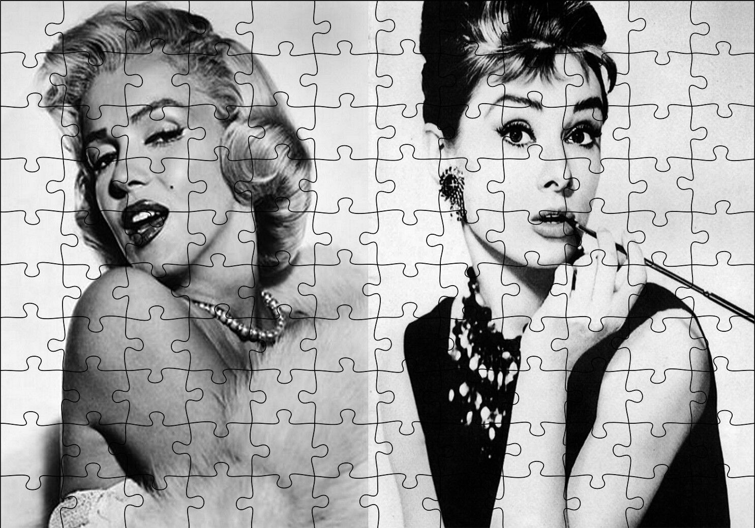 Marilyn Monroe ve Audrey Hepburn Puzzle Yapboz MDF Ahşap