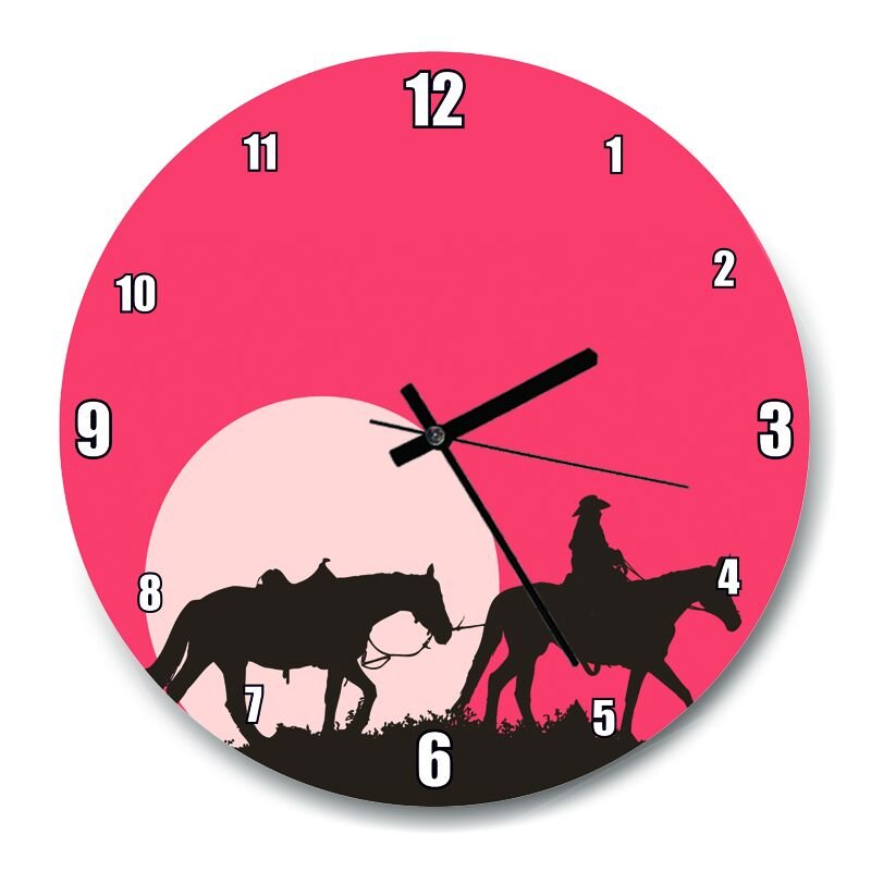 Kovboy ve Atları  Mdf Ahşap Duvar Saati