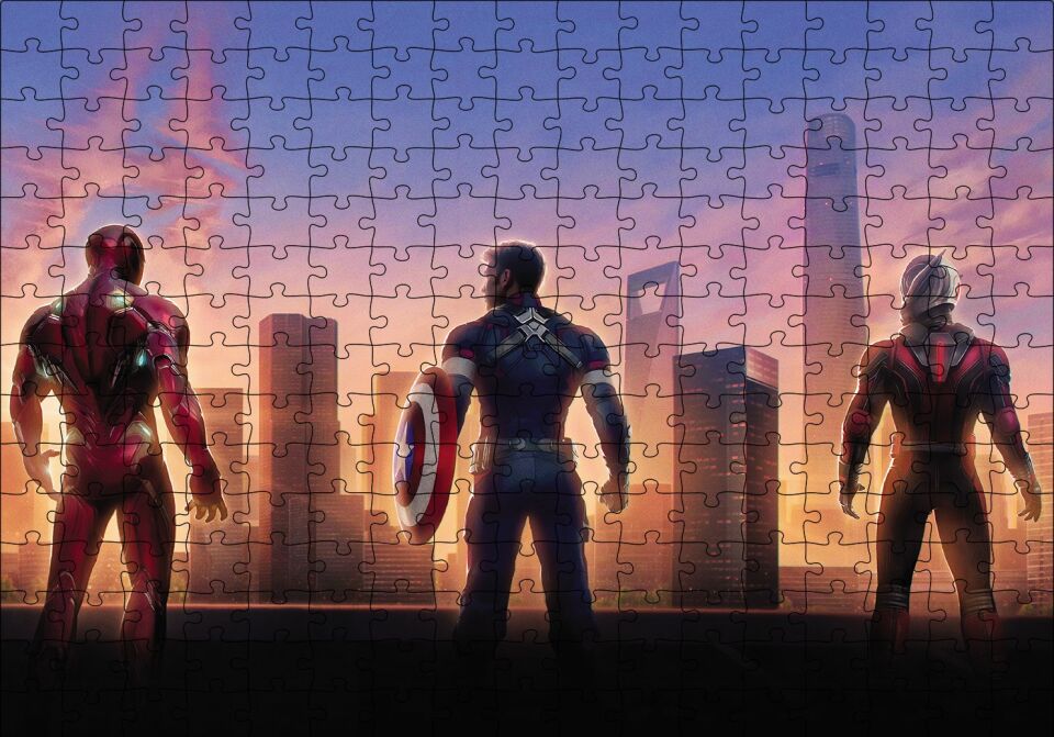 Avengers Endgame Iron Man, Captain America ve Ant Man Puzzle Yapboz MDF Ahşap 255 Parça 34 cm X 49 cm