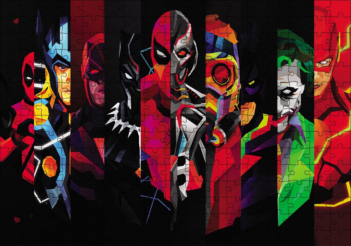 Marvel Low Poly Tüm Karakterler Puzzle Yapboz MDF Ahşap 255 Parça 34 cm X 49 cm