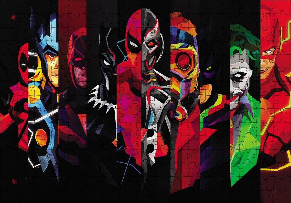 Marvel Low Poly Tüm Karakterler Puzzle Yapboz MDF Ahşap 255 Parça 34 cm X 49 cm