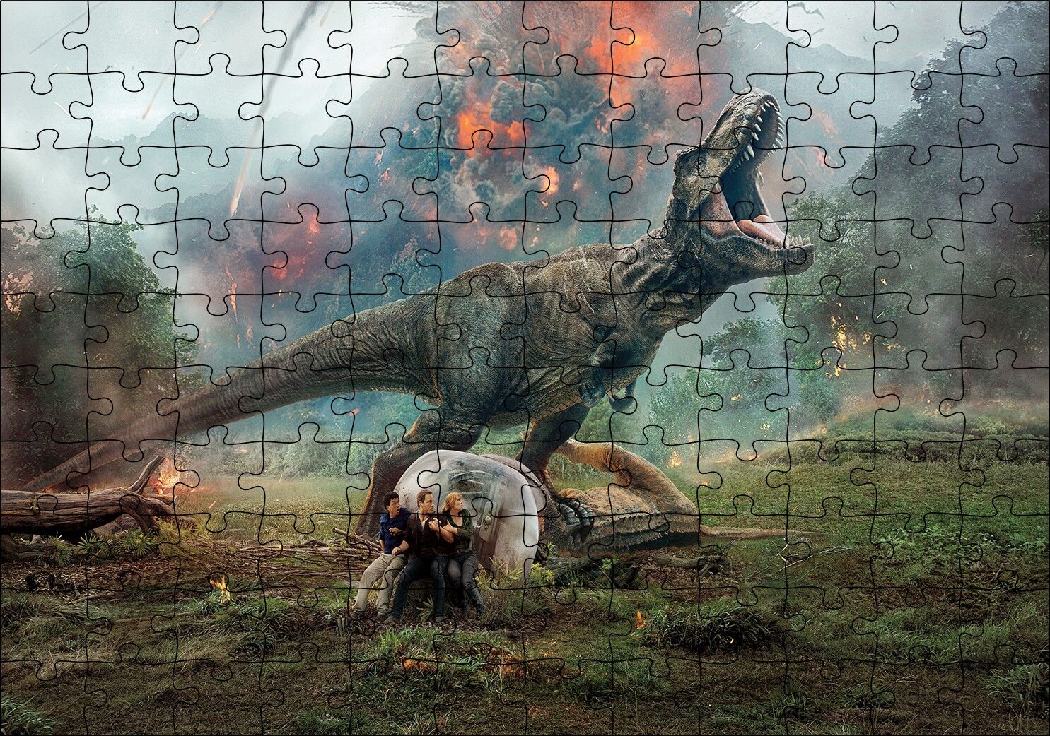 Jurassic World Kayıp Krallık T-Rex ve Yanardağ Puzzle Yapboz MDF Ahşap