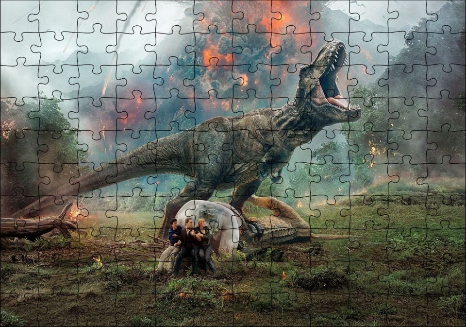 Jurassic World Kayıp Krallık T-Rex ve Yanardağ Puzzle Yapboz MDF Ahşap