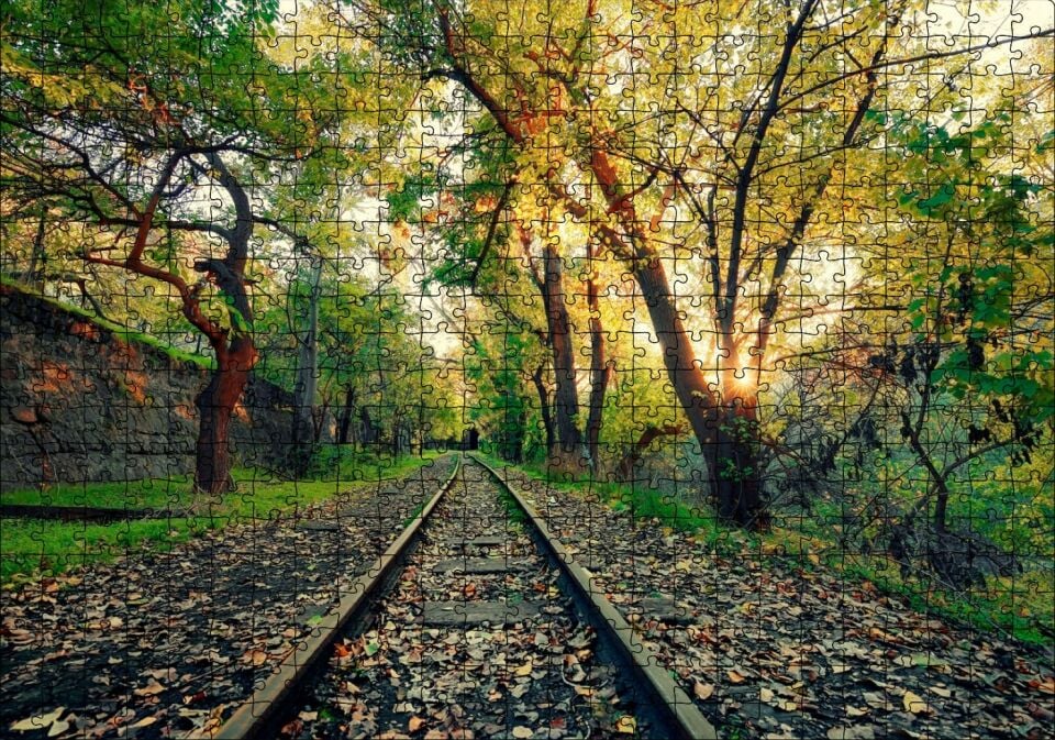 Ermenistan Erivan Orman İçi Demiryolu Puzzle Yapboz MDF Ahşap 500 Parça 49 cm X 68 cm