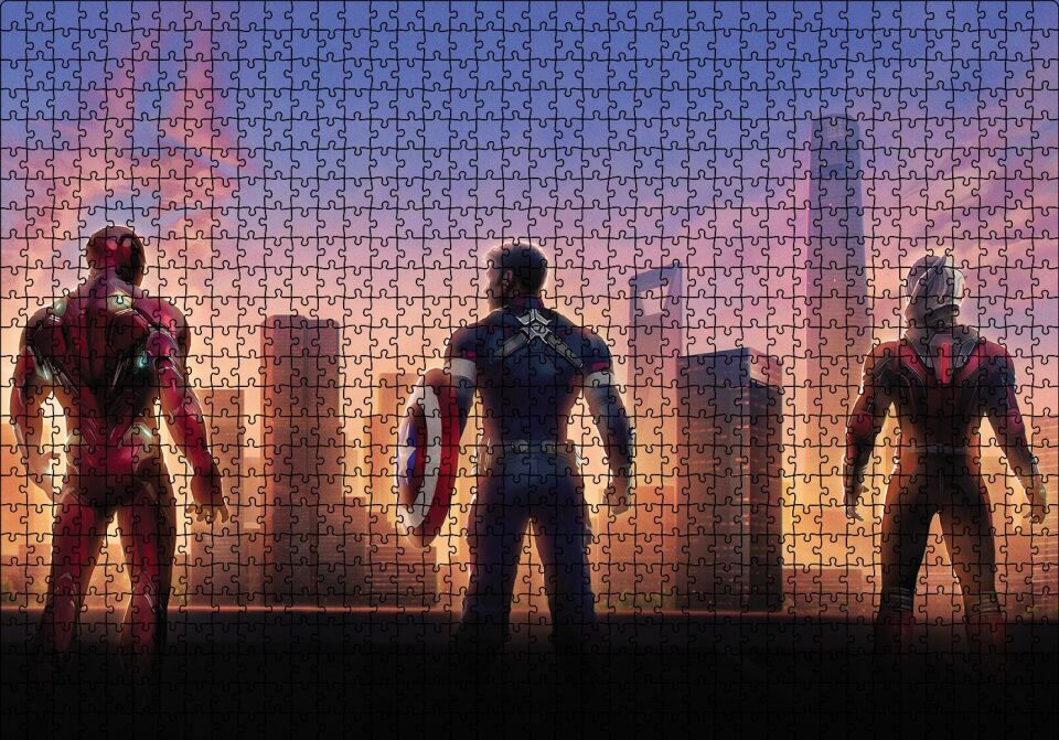 Avengers Endgame Iron Man, Captain America ve Ant Man Puzzle Yapboz MDF Ahşap 1000 Parça 49 cm X 68 cm