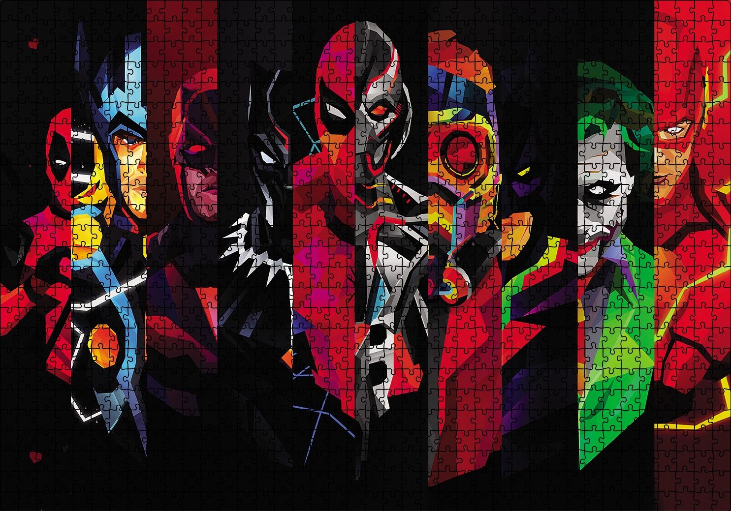 Marvel Low Poly Tüm Karakterler Puzzle Yapboz MDF Ahşap 1000 Parça 49 cm X 68 cm